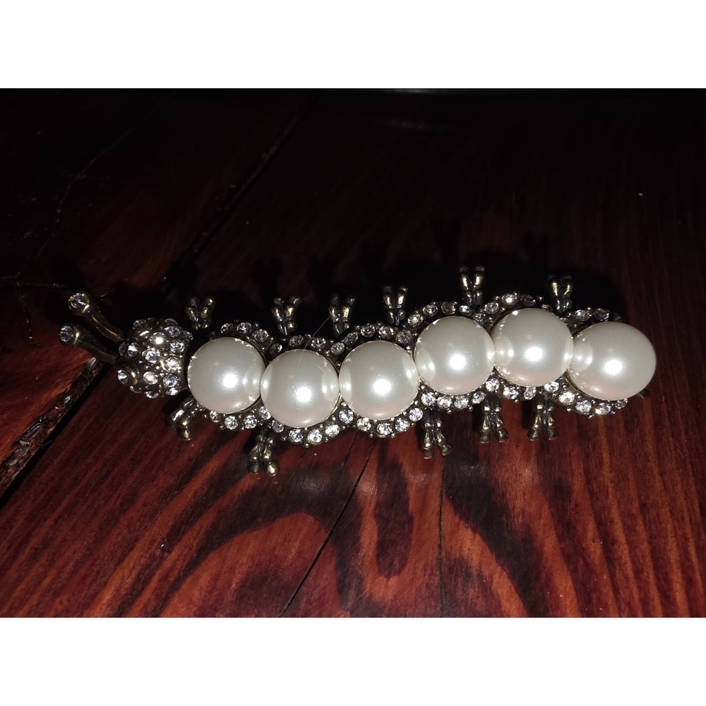 Caterpillar Brooch Heidi Daus Pistachio Pearls Green Crystals Bronze